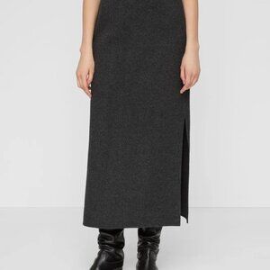 Lafayette 148 Women's 12 Grey Wool-Cashmere Double Face High Waisted Midi Skirt